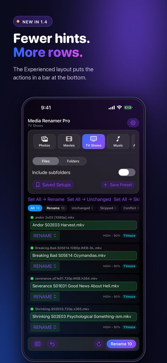 Experienced layout on iPhone with actions in a bottom bar