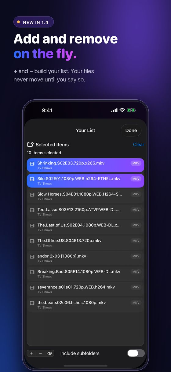 Your List on iPhone with add and remove buttons